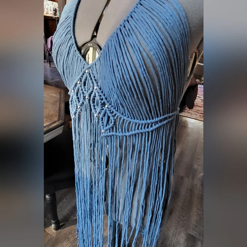 NEW Gorgeous steel blue macreme lace dress coverup size medium